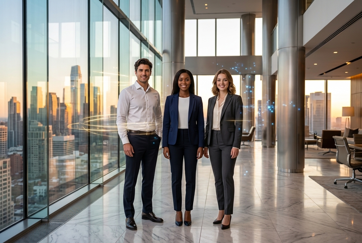 Three AI employees in luxury office