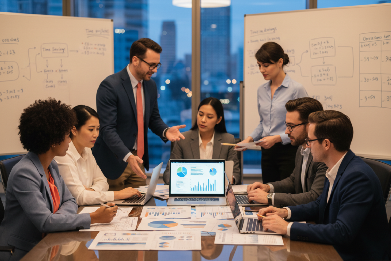 Financial advisors calculating operating time savings and workflow ROI preview