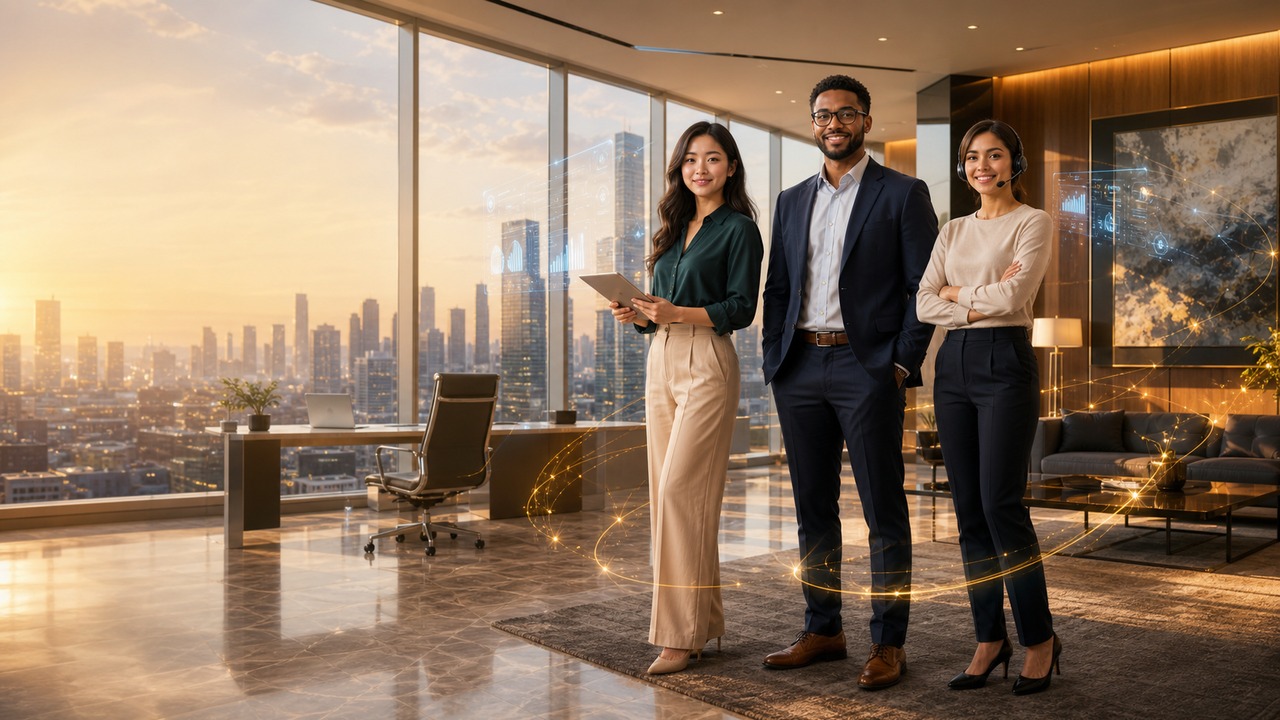 Professionals reviewing workflow checklists and dashboard reports while planning AI employee handoff priorities